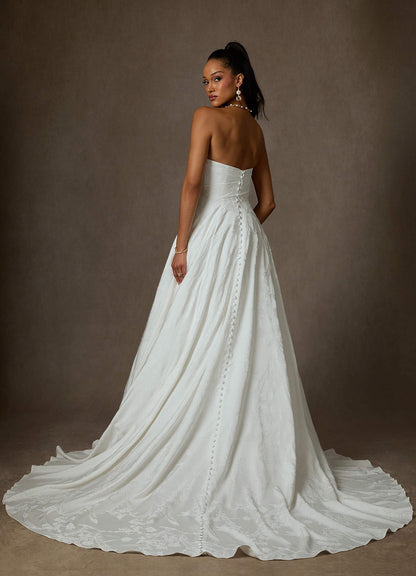 Diamond White Ball-Gown Floral Jacquard Dress