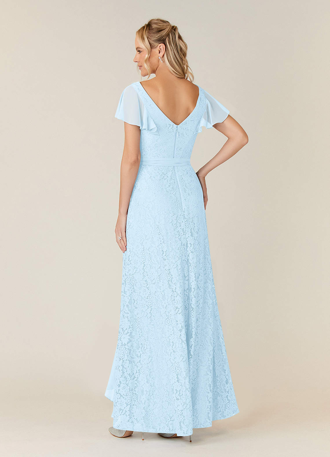 Sky Blue A-Line V-Neck Chiffon Dress