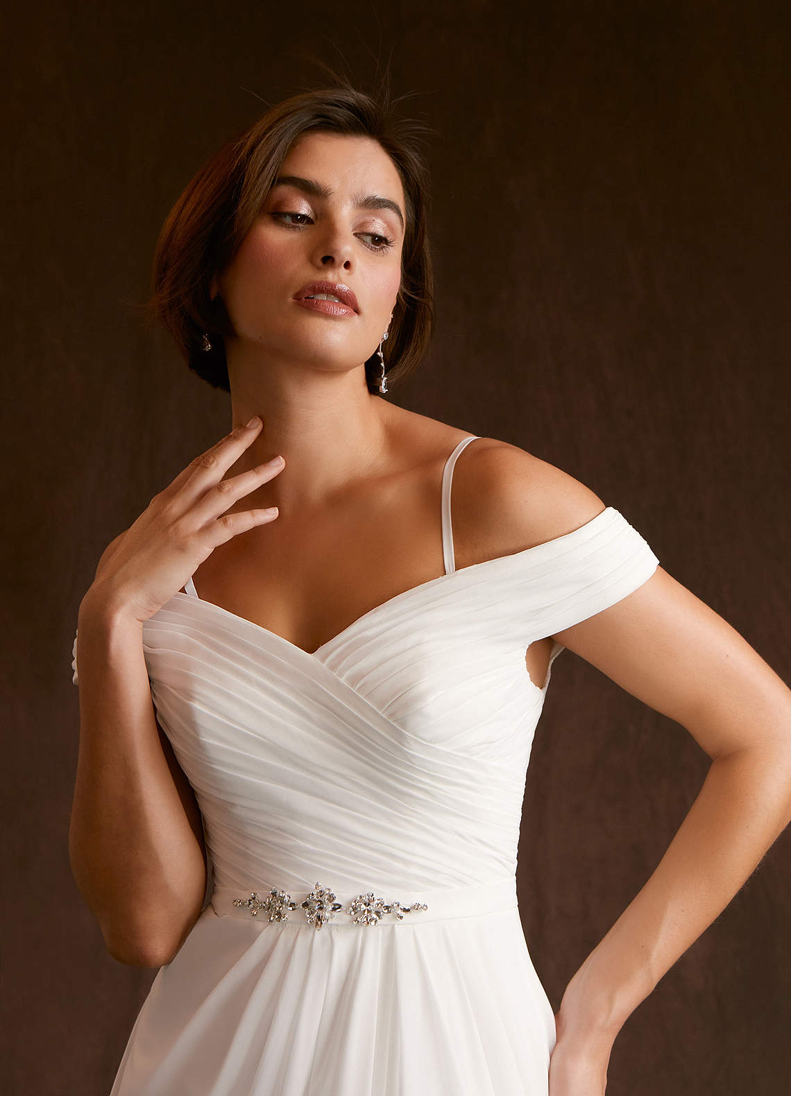 Diamond White A-Line Sequins Chiffon Dress