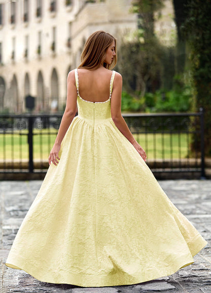 Thyme Yellow A-Line 3D Flowers Prom Dress