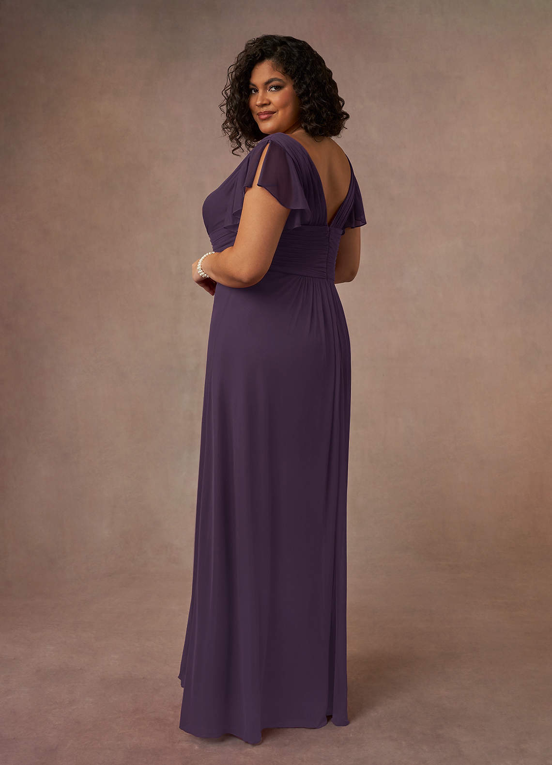 Plum A-Line Pleated Mesh Dress