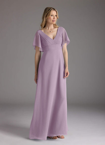 Wisteria A-Line V-Neck Pleated Chiffon Dress
