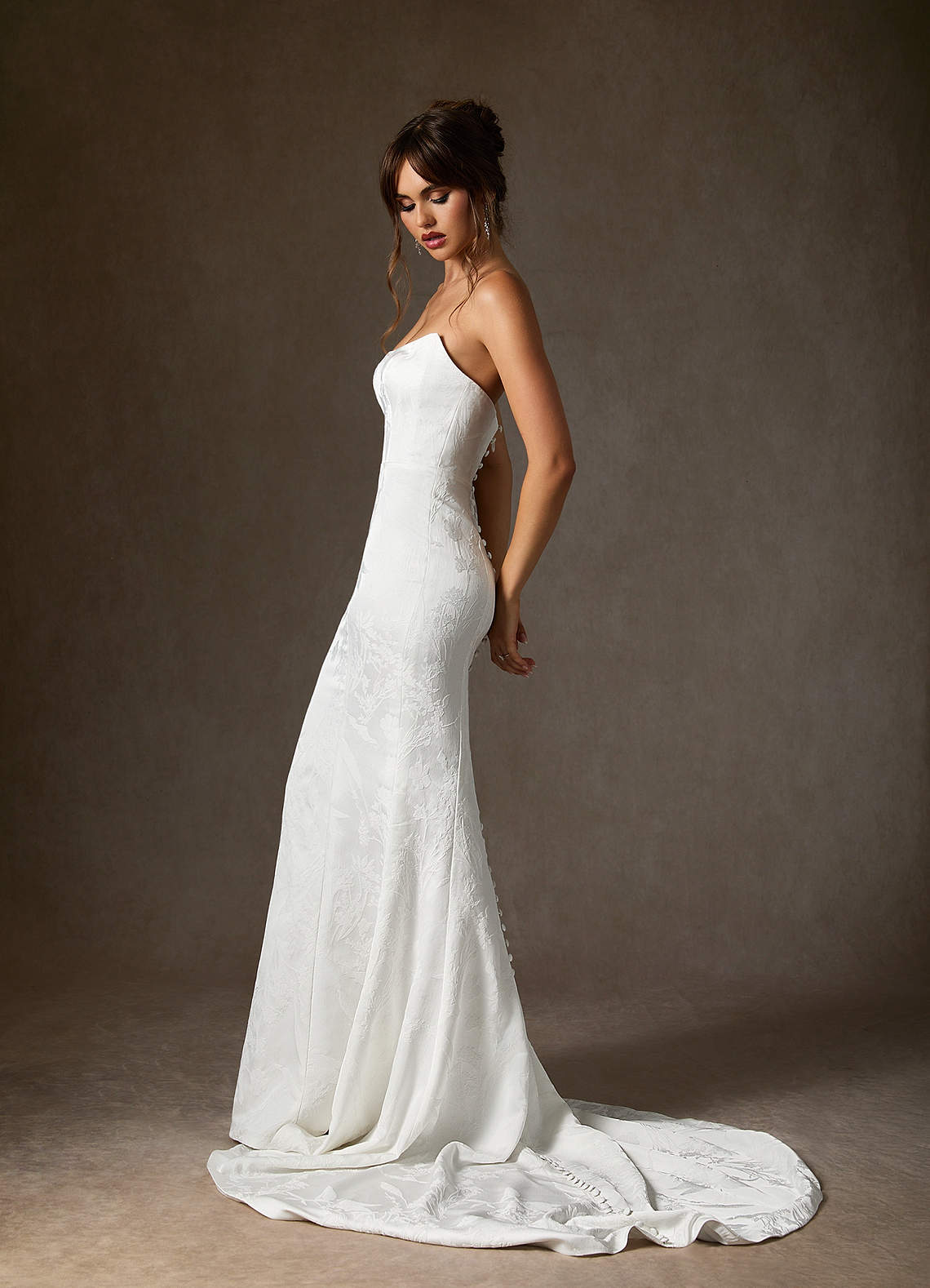 Diamond White Mermaid Strapless Floral Jacquard Dress