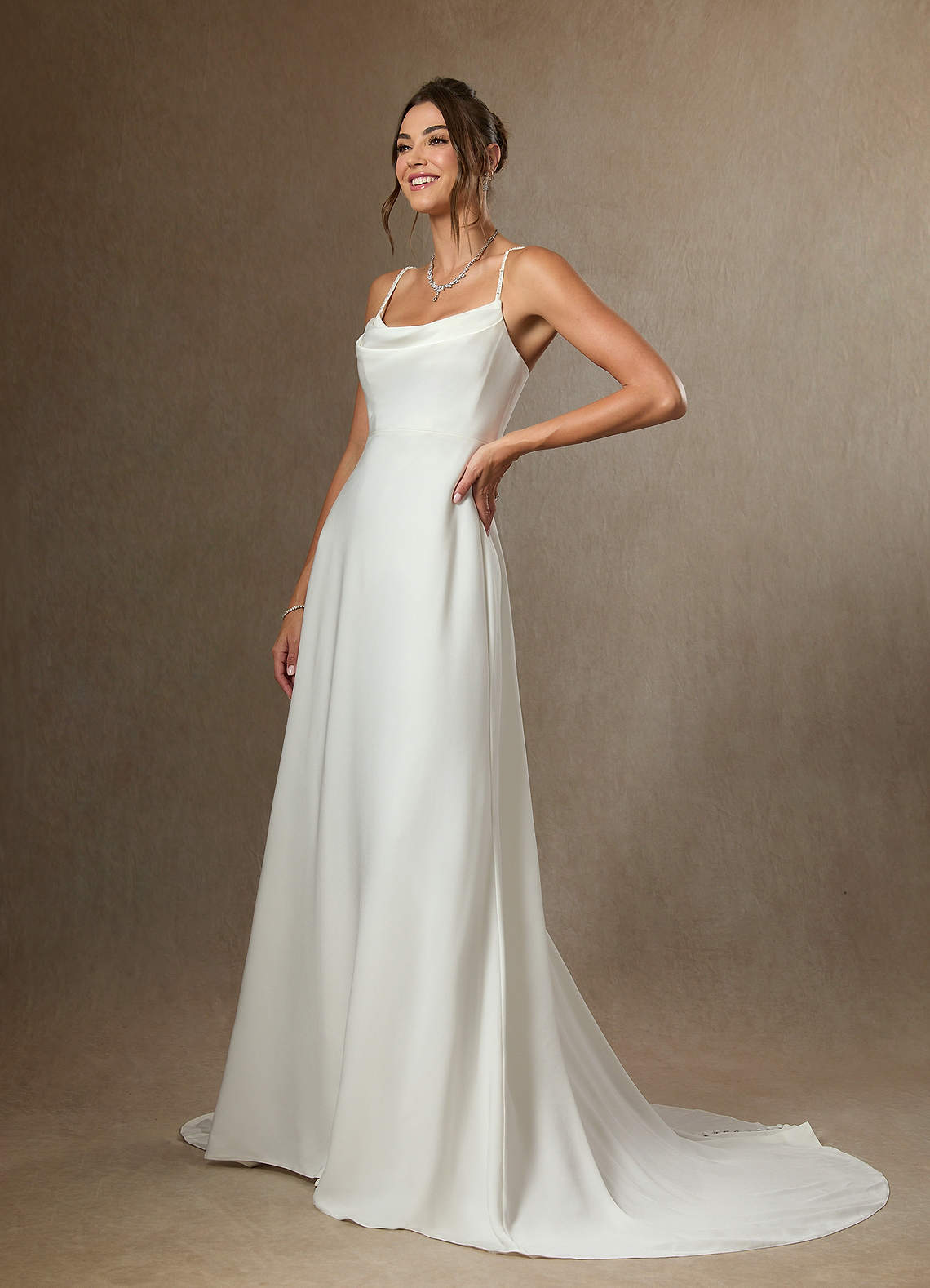 Diamond White A-Line Beaded Crepe Back Satin Dress