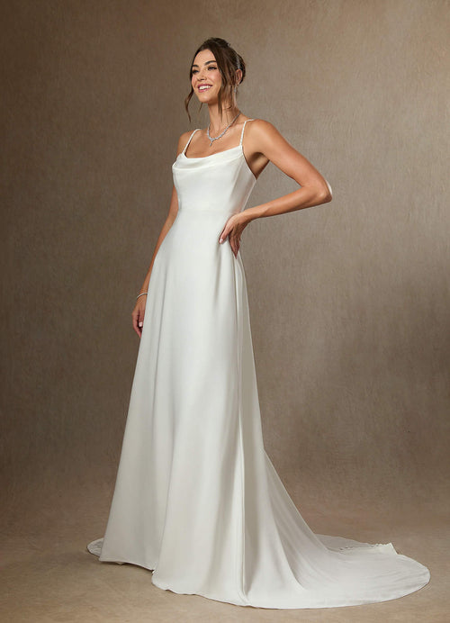 Diamond White A-Line Beaded Crepe Back Satin Dress