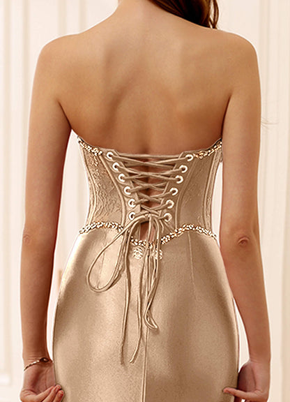 Arizona Champagne Corset Rhinestone Lace Prom Dress