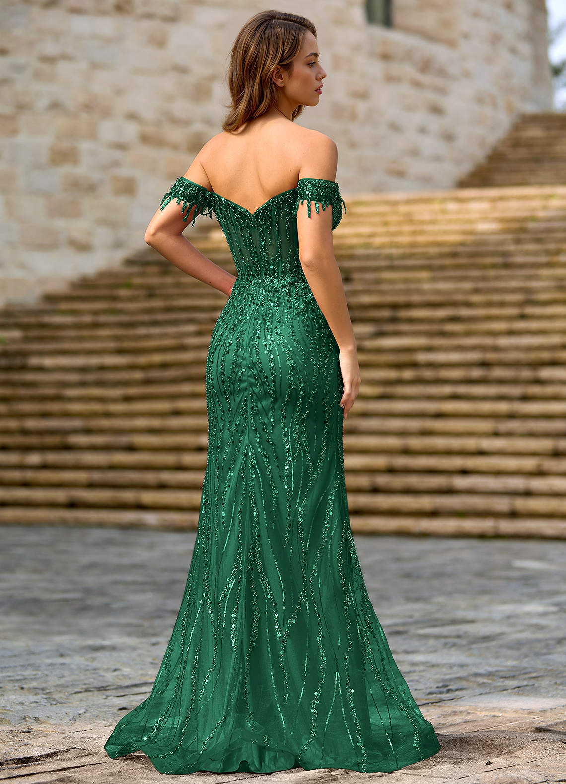 Zinanam Green A-Line 3D Flowers Prom Dress