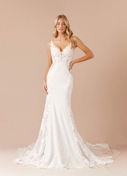 Diamond White Mermaid Sequins Stretch Crepe Dress
