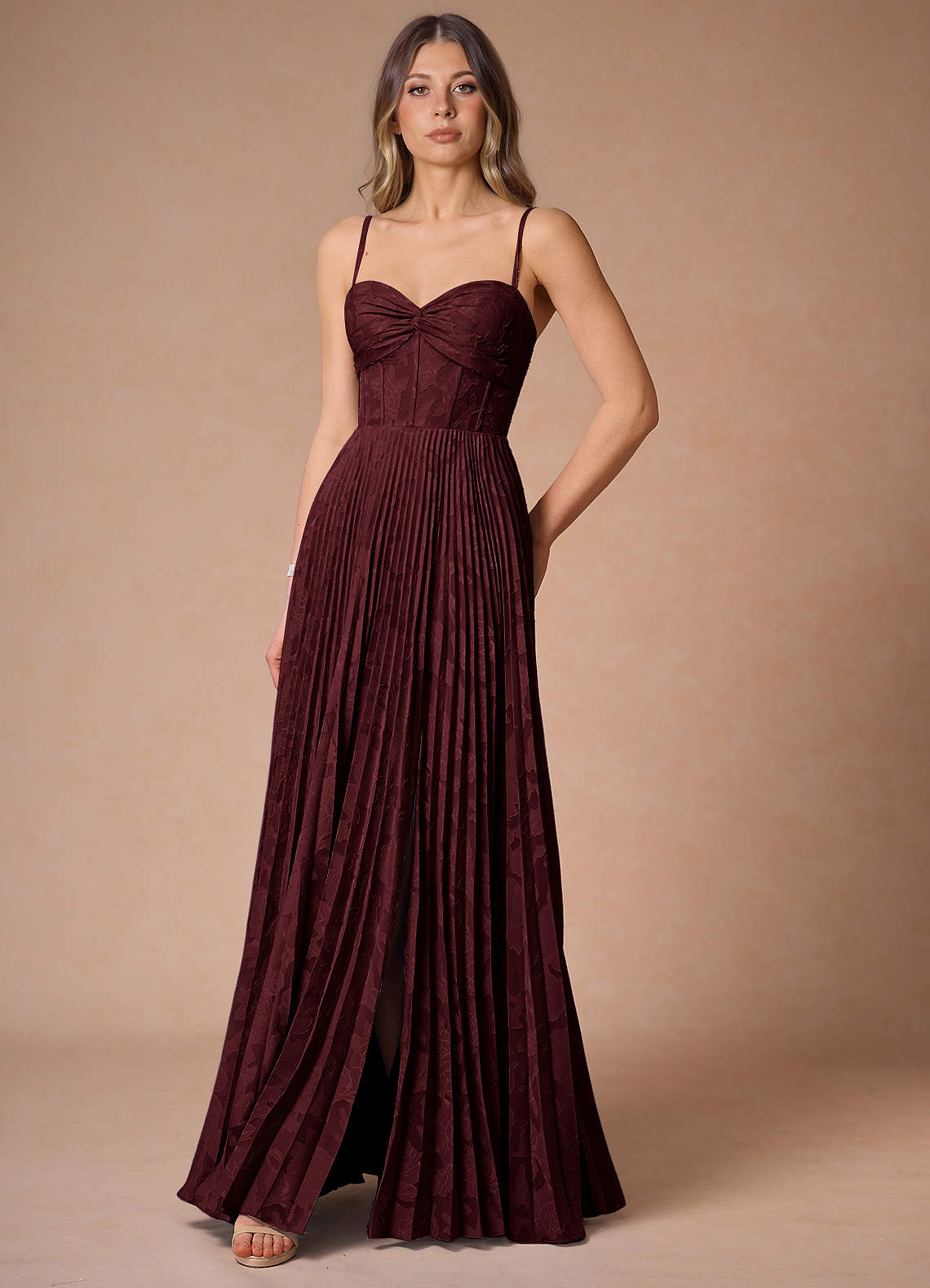 Akiko Wine Pleated Maxi Dress  Dress