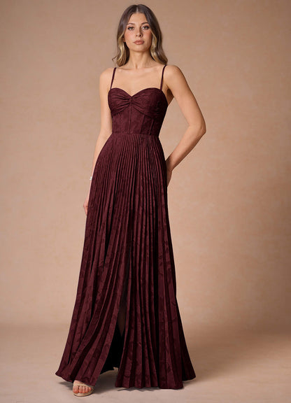Akiko Wine Pleated Maxi Dress  Dress