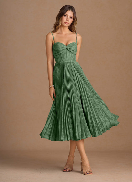 Annie Eucalyptus Pleated Midi Dress