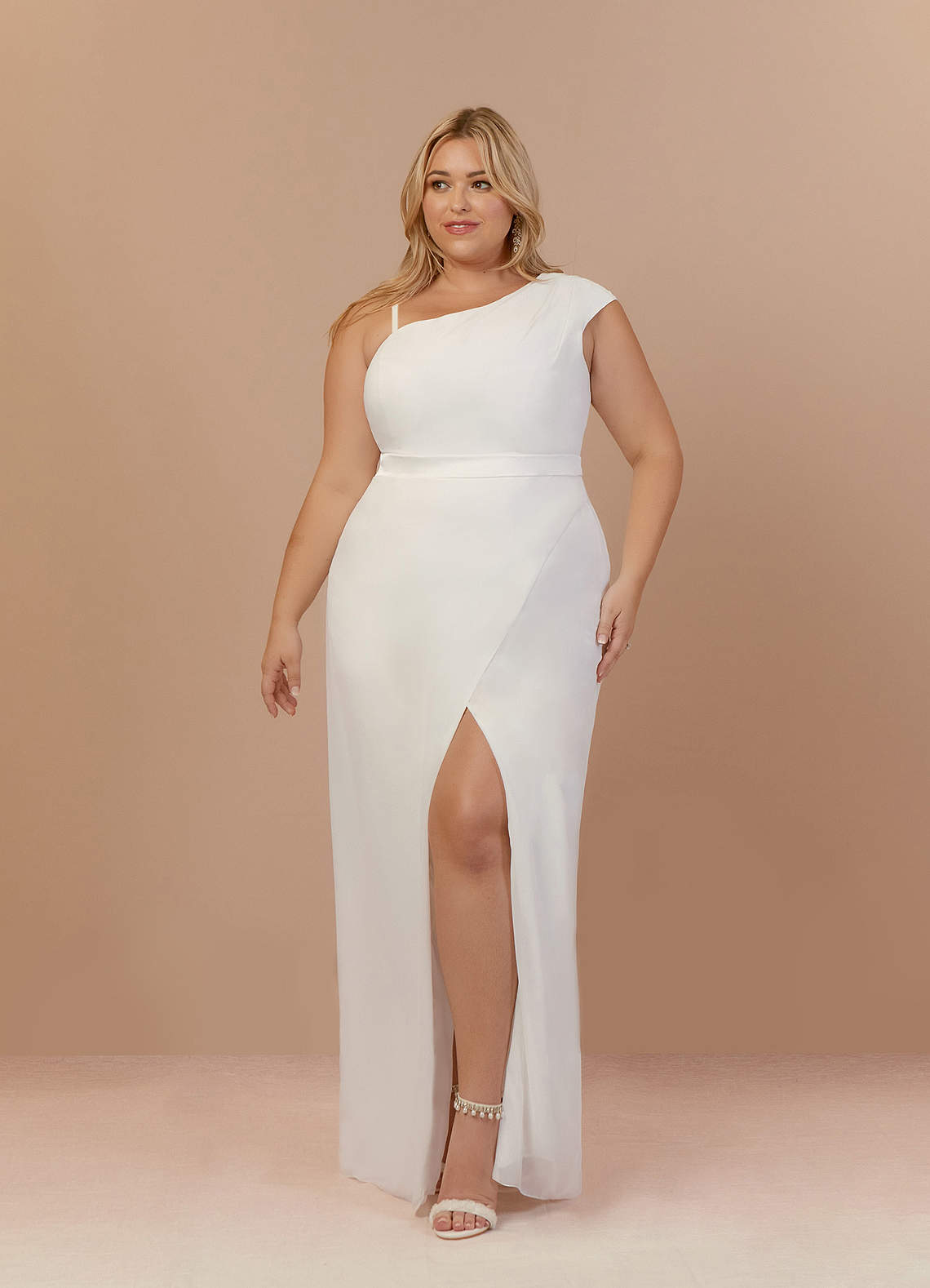 Diamond White Sheath One Shoulder Stretch Satin Dress
