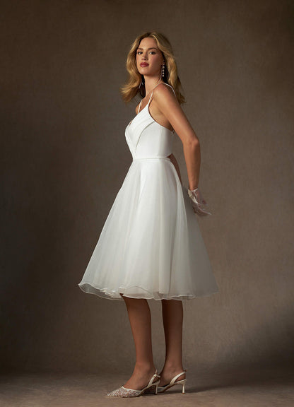 Diamond White A-Line V-Neck Pleated Stretch Crepe Dress