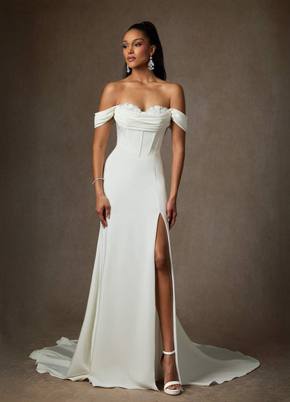Diamond White Mermaid Sweetheart Neckline Crepe Back Satin Dress