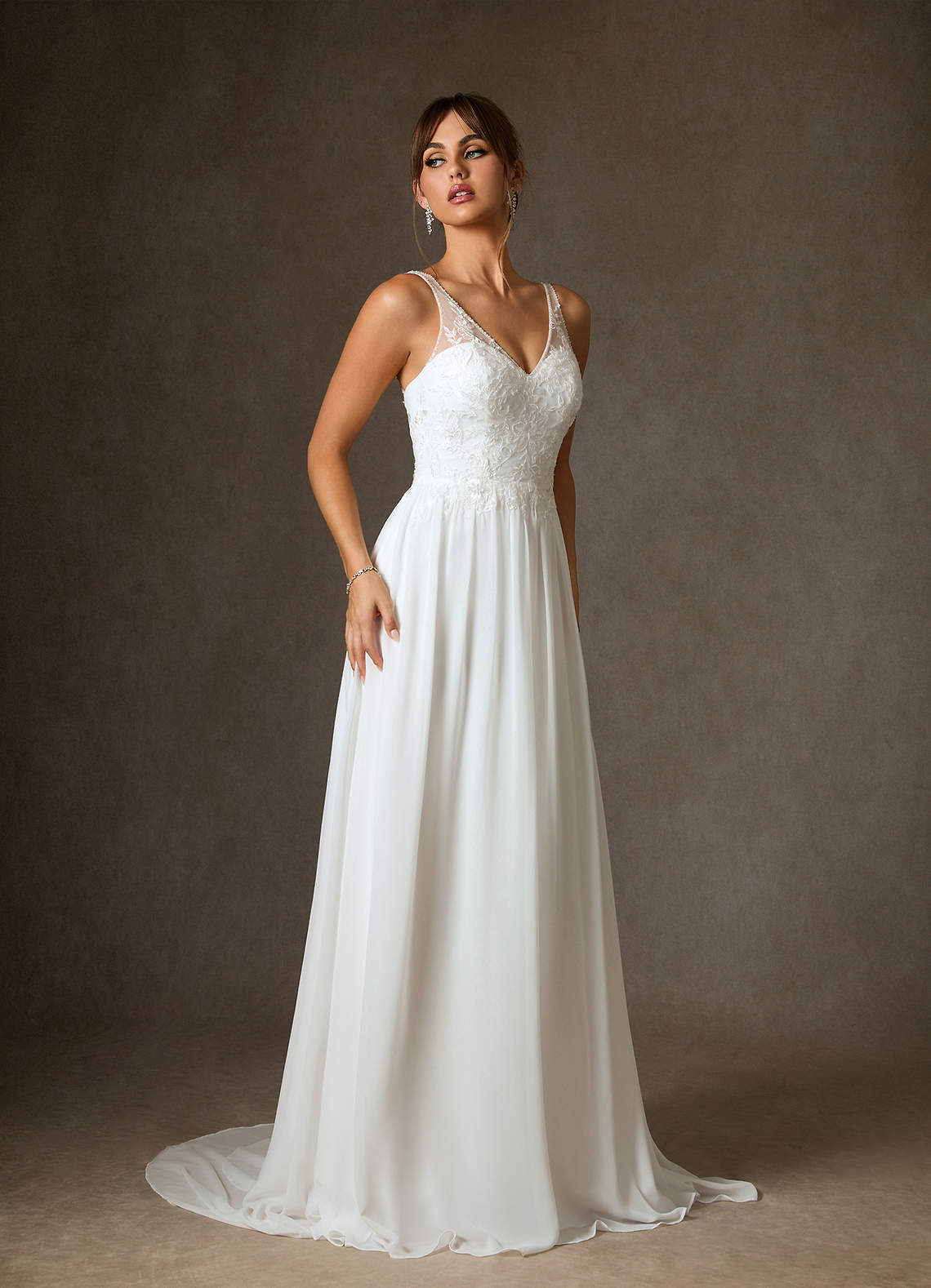 Diamond White A-Line Sequins Chiffon Dress