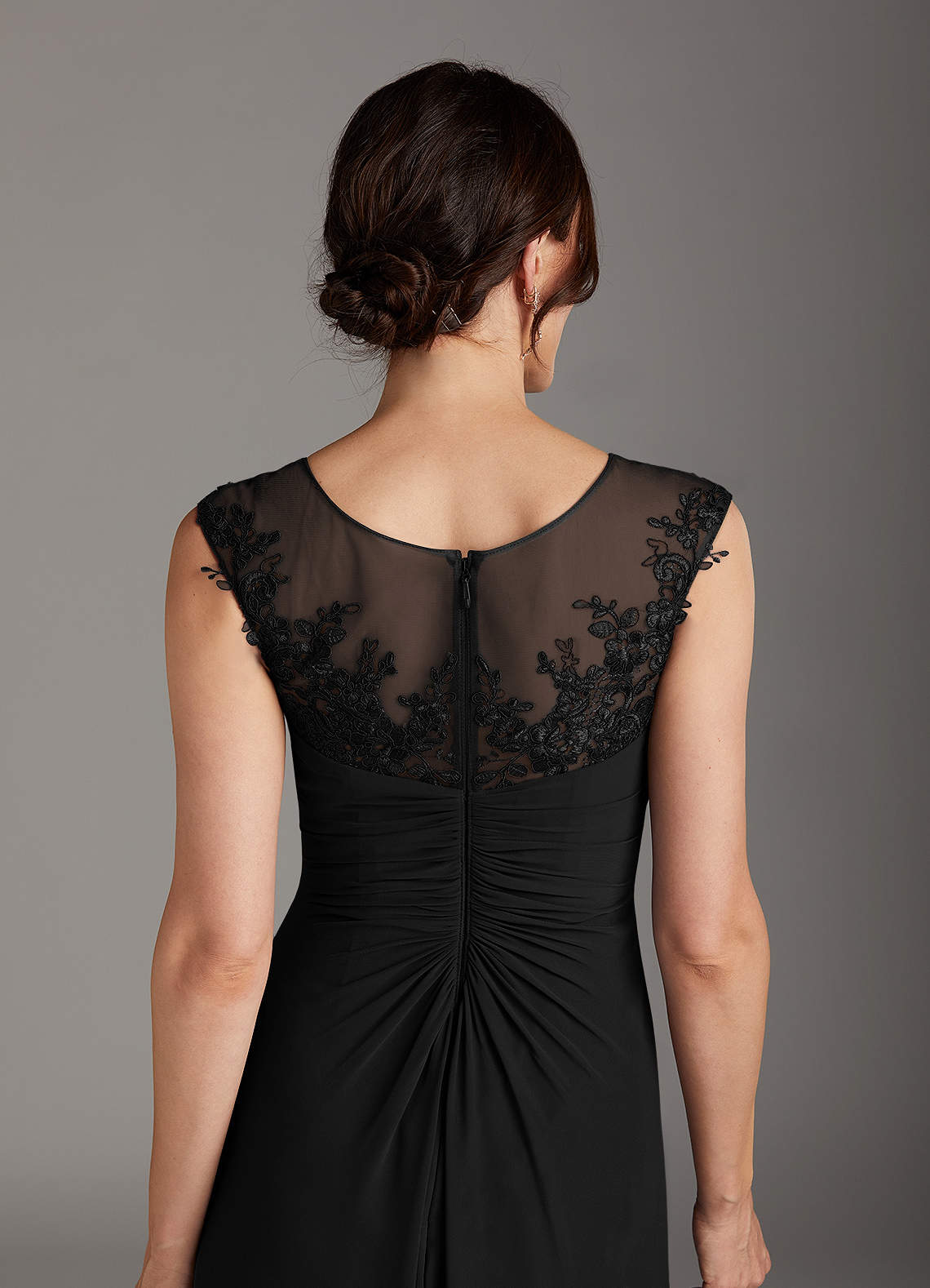 Black A-Line Scoop Lace Chiffon Dress