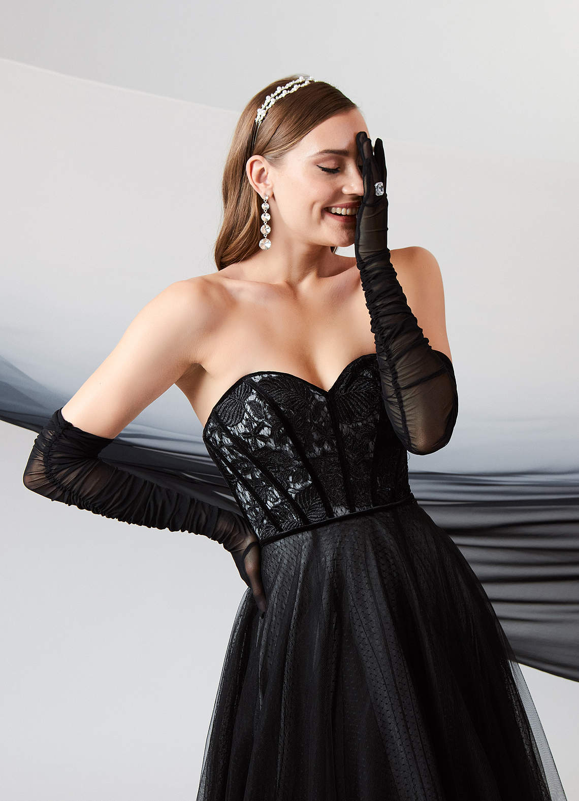 Black Diamond White Ball-Gown Lace Tulle Dress