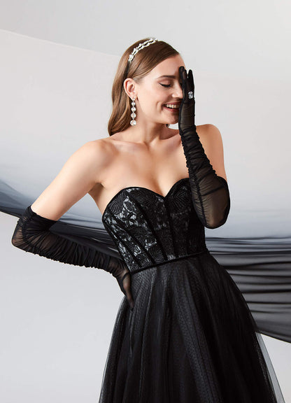 Black Diamond White Ball-Gown Lace Tulle Dress