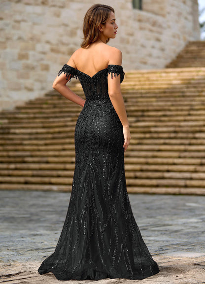 Zinanam Black A-Line 3D Flowers Prom Dress