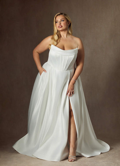 Diamond White Ball-Gown Strapless Satin Dress