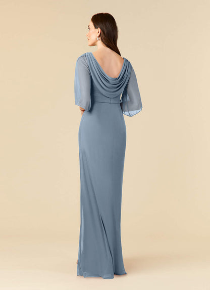 Dusty Blue Sheath Sequins Mesh Dress