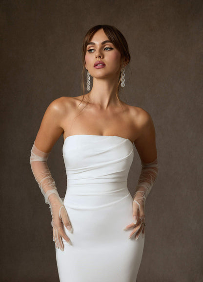 Diamond White Fit and Flare Strapless Crepe Back Satin Dress
