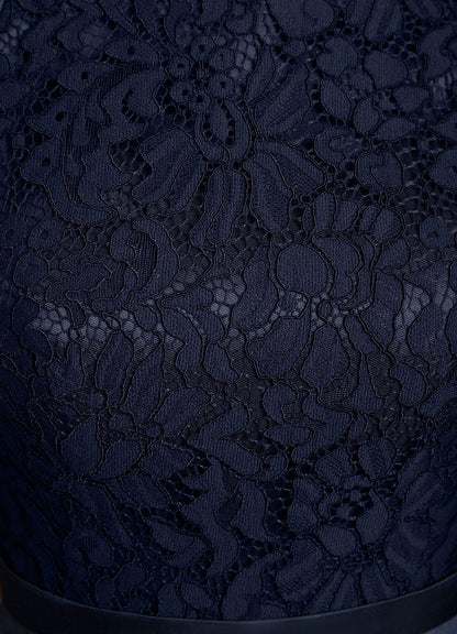 Dark Navy A-Line Pleated Lace Dress