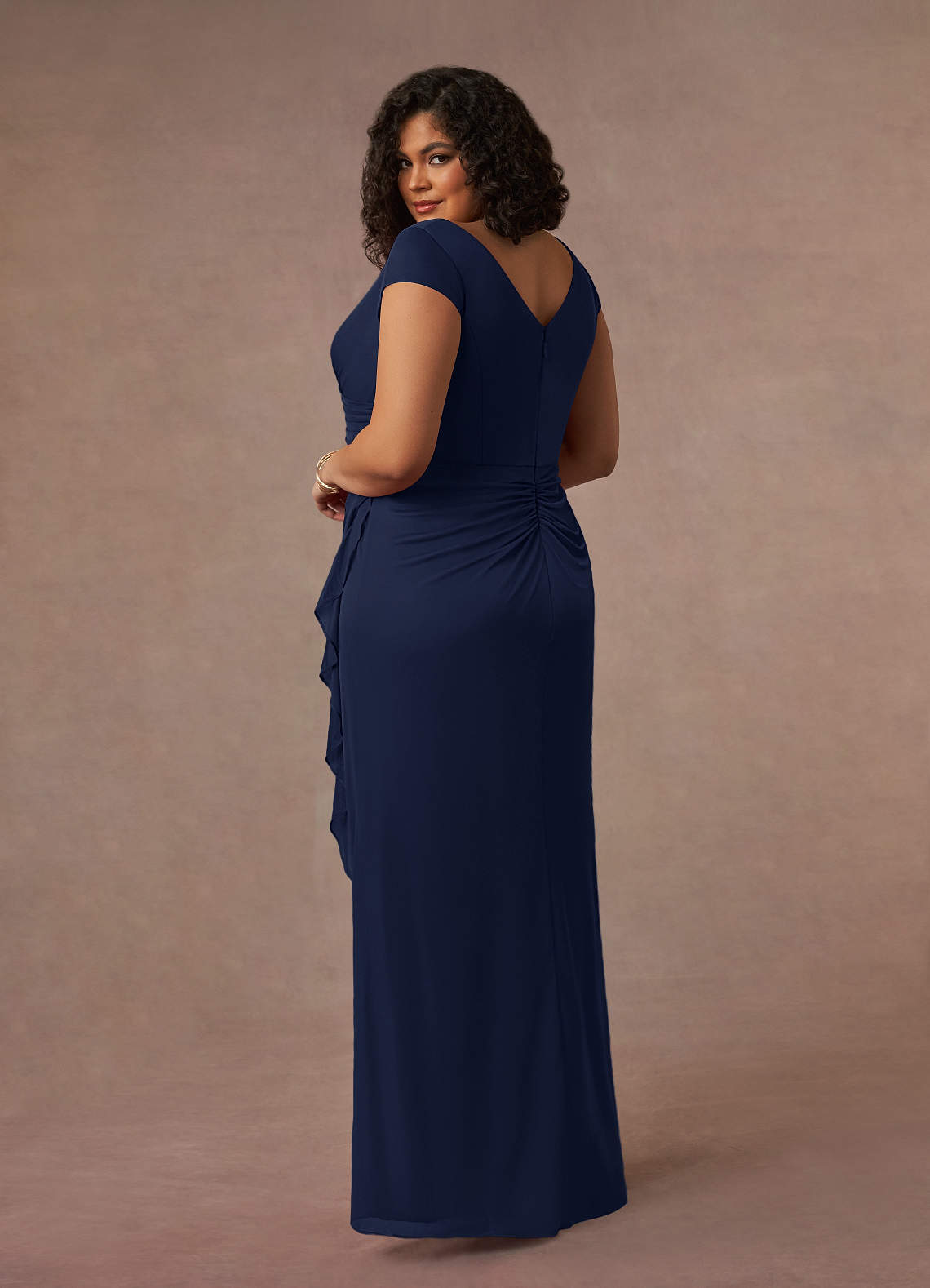 Dark Navy Mermaid V-Neck Pleated Mesh Dress