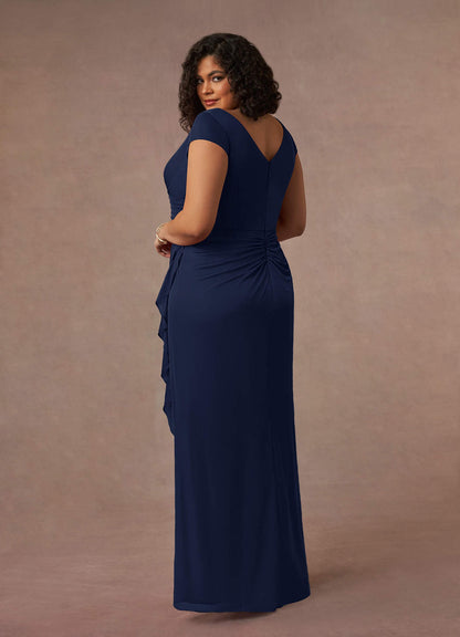 Dark Navy Mermaid V-Neck Pleated Mesh Dress