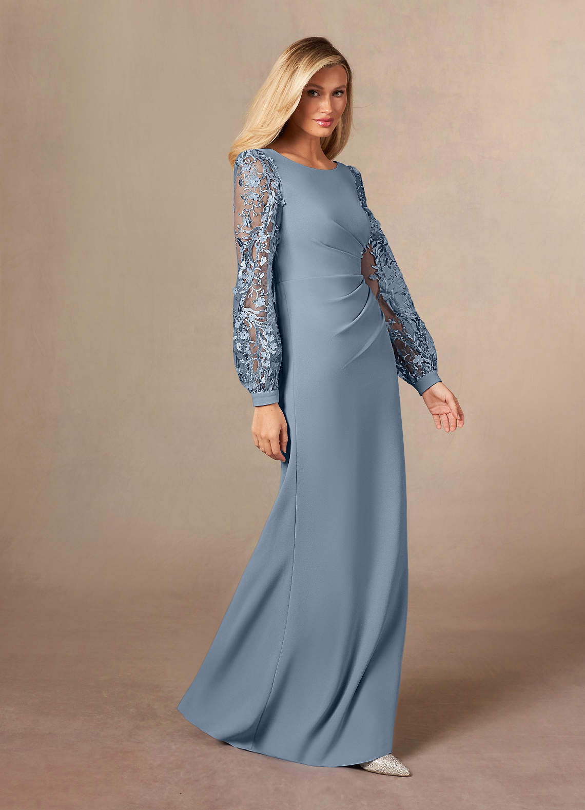 Dusty Blue Sheath Lace Dress