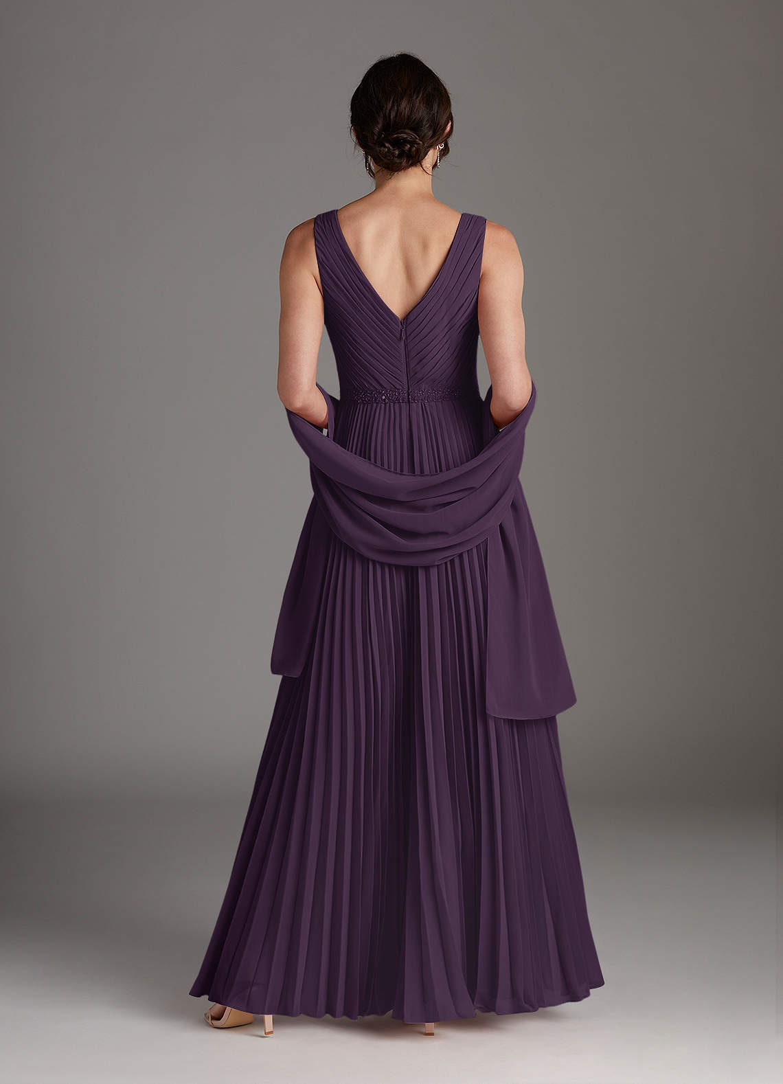 Plum A-Line Sequins Chiffon Dress
