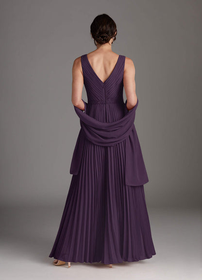 Plum A-Line Sequins Chiffon Dress