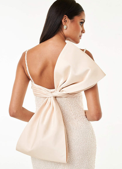 Serena Cream Beaded Bow Mini Dress  Dress