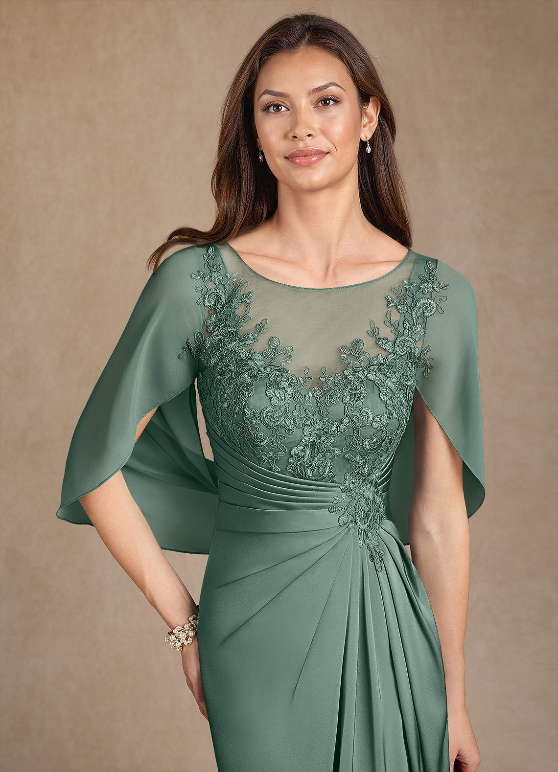 Eucalyptus A-Line Lace Stretch Satin Dress