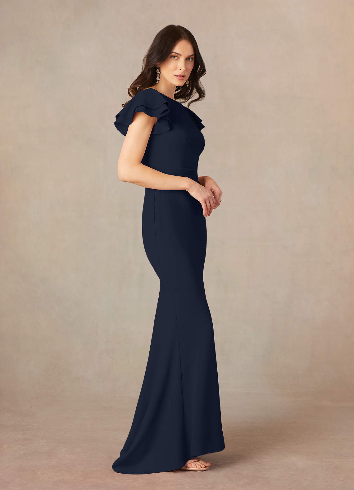 Dark Navy Mermaid Scoop Ruched Stretch Crepe Dress