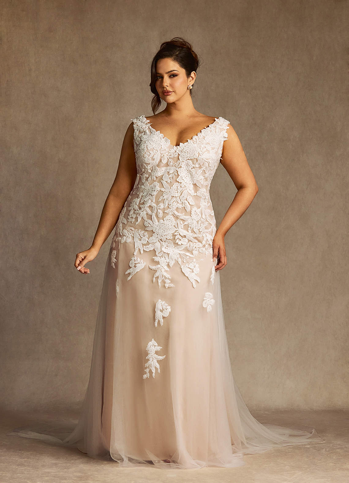 Diamond White Nude Sheath Sequins Tulle Dress