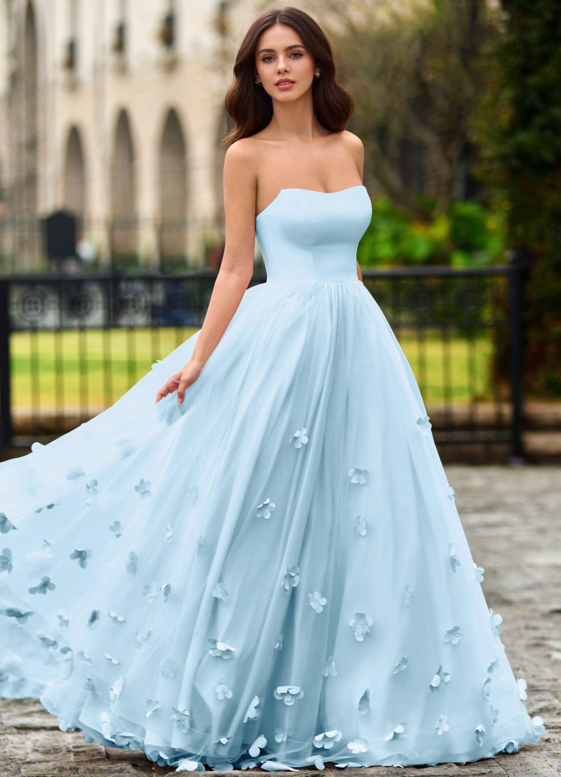 Calliope Sky Blue Flower Blossom Prom Dress