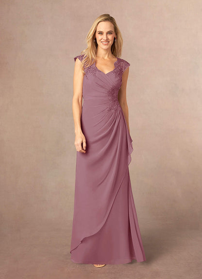Vintage Mauve A-Line Queen Anne Lace Chiffon Dress