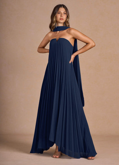 Nahla Navy Allover Pleated Maxi Dress  Dress