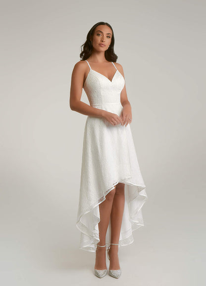 Diamond White A-Line Lace Matte Satin Dress