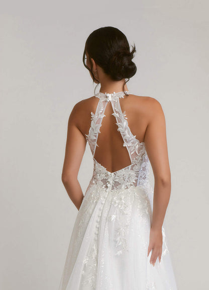 Diamond White A-Line Halter Sequins Tulle Dress