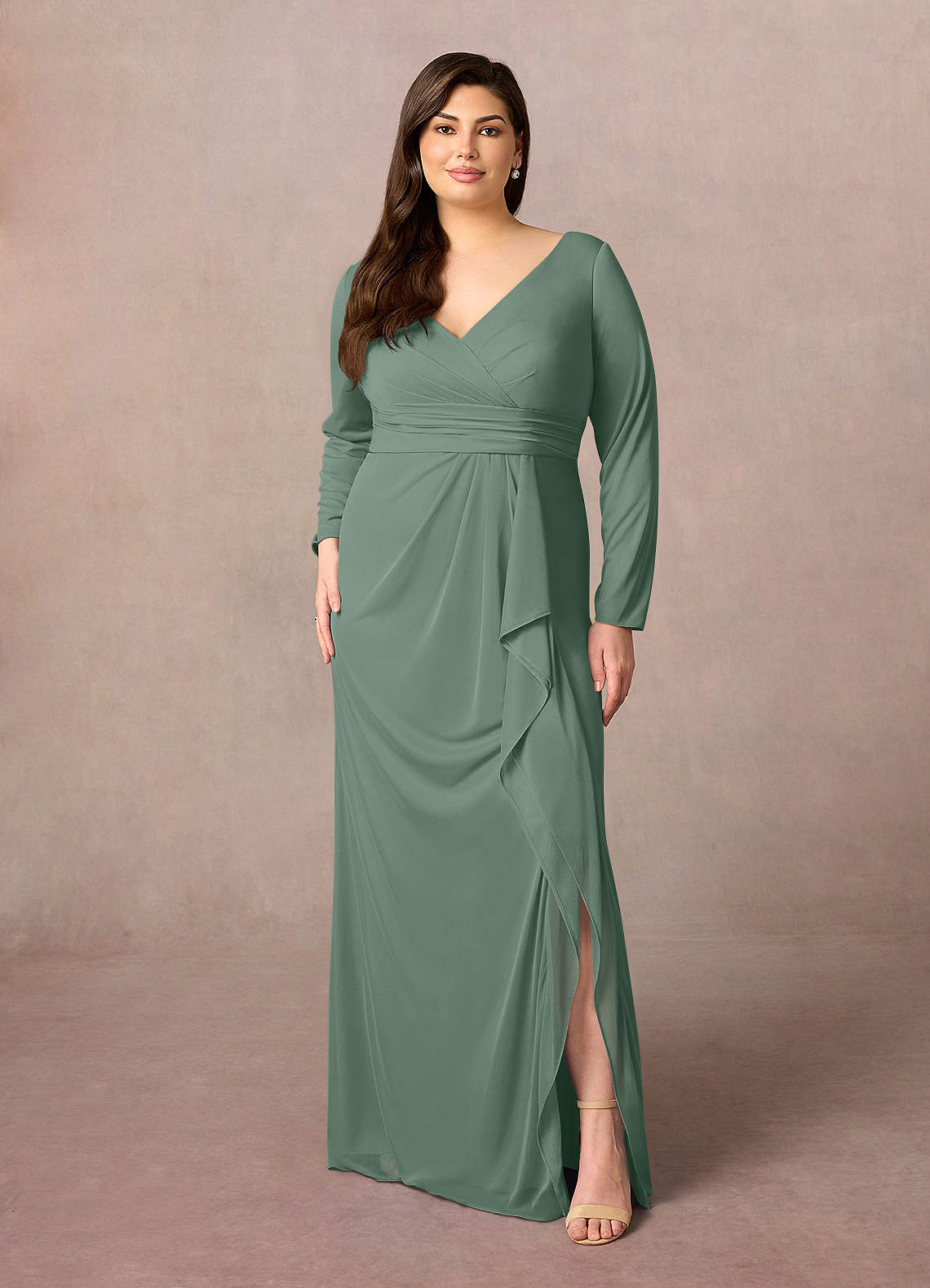 Eucalyptus Mermaid V-Neck Pleated Mesh Dress