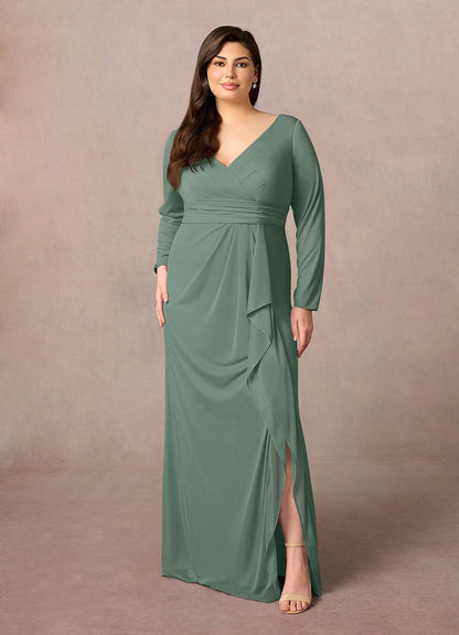 Eucalyptus Mermaid V-Neck Pleated Mesh Dress