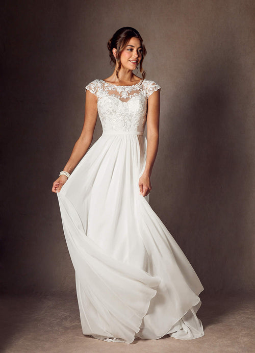 Diamond White A-Line Scoop Sequins Chiffon Dress
