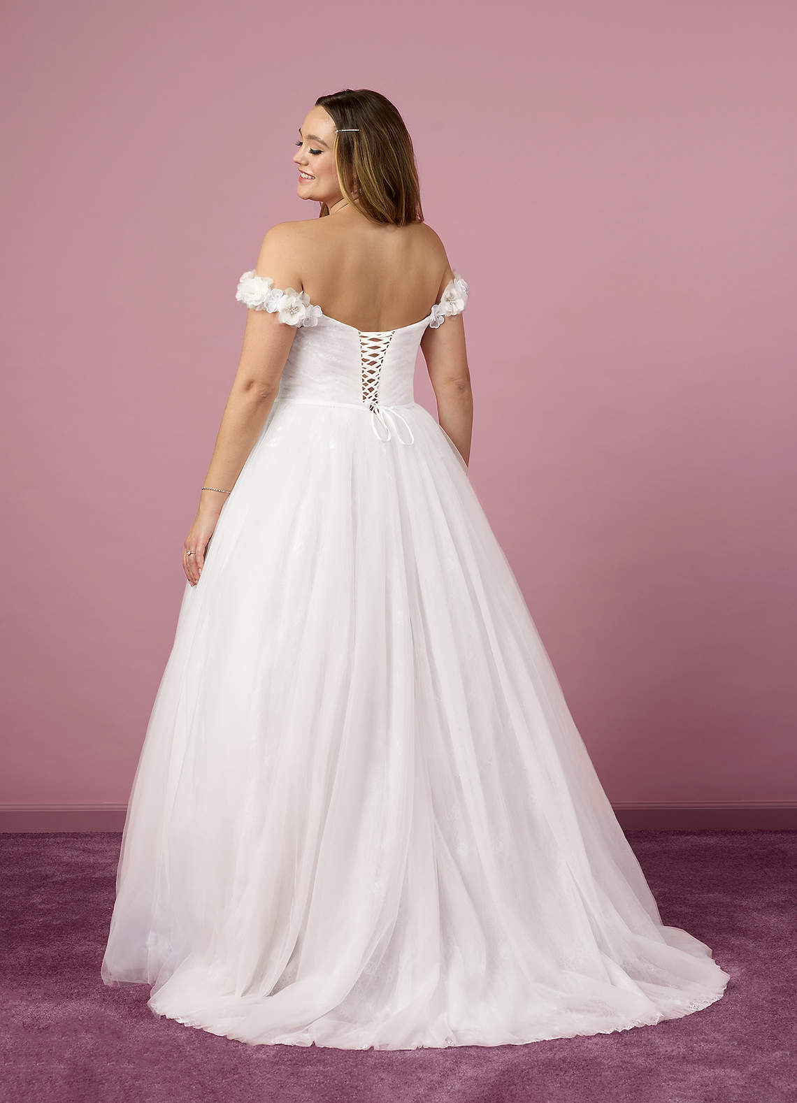 Diamond White A-Line Off the Shoulder Tulle Dress Diamond White