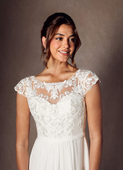 Diamond White A-Line Scoop Sequins Chiffon Dress