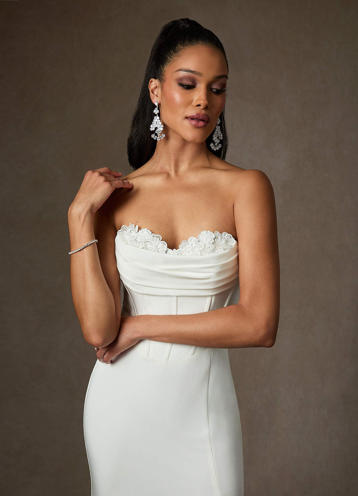 Diamond White Mermaid Sweetheart Neckline Crepe Back Satin Dress