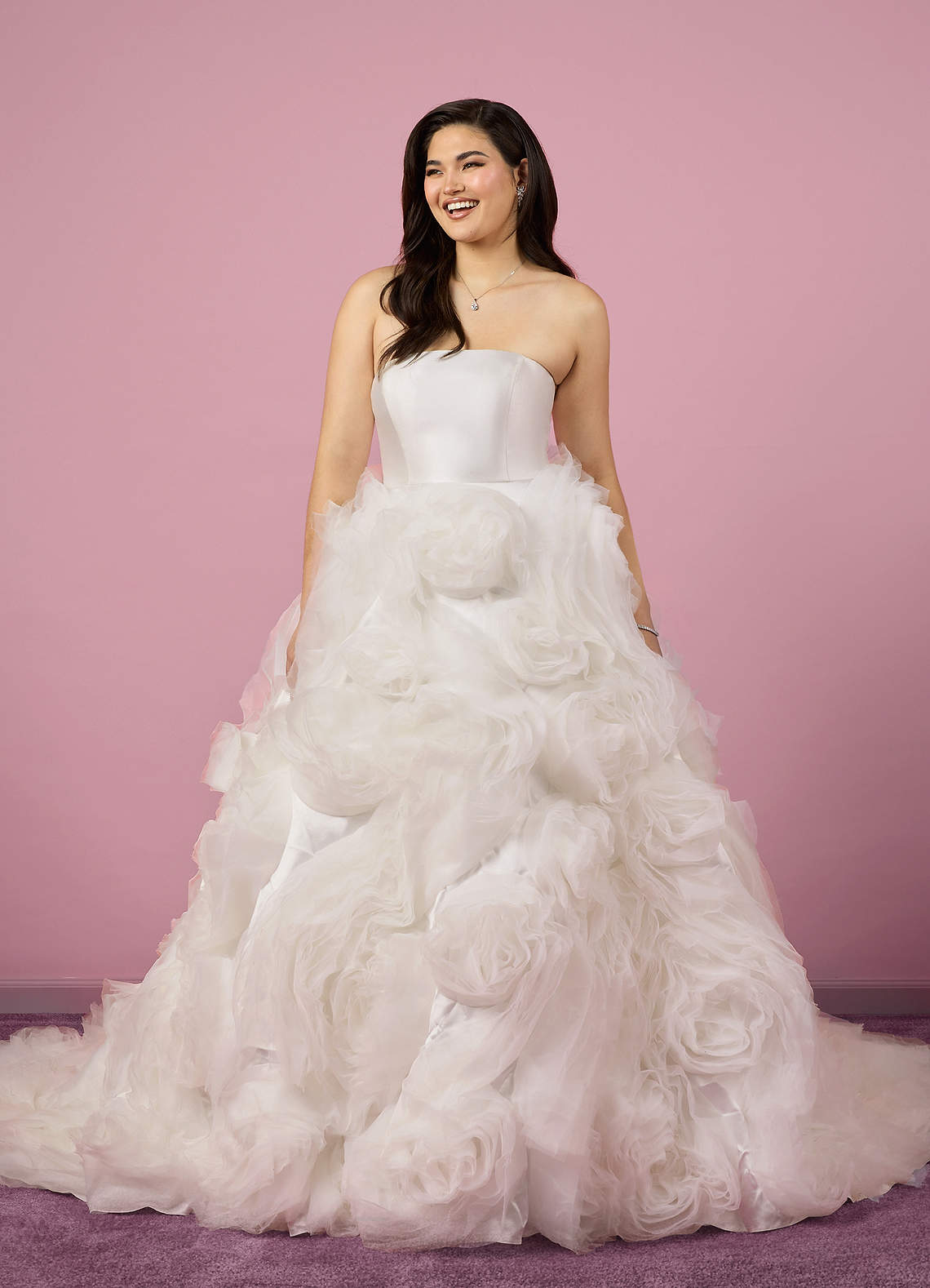 Diamond White Ball-Gown Strapless Organza Dress Diamond White
