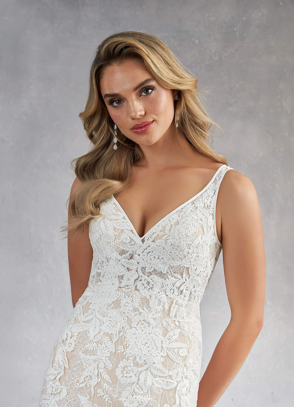 Diamond White Champagne Mermaid Sequins Tulle Dress