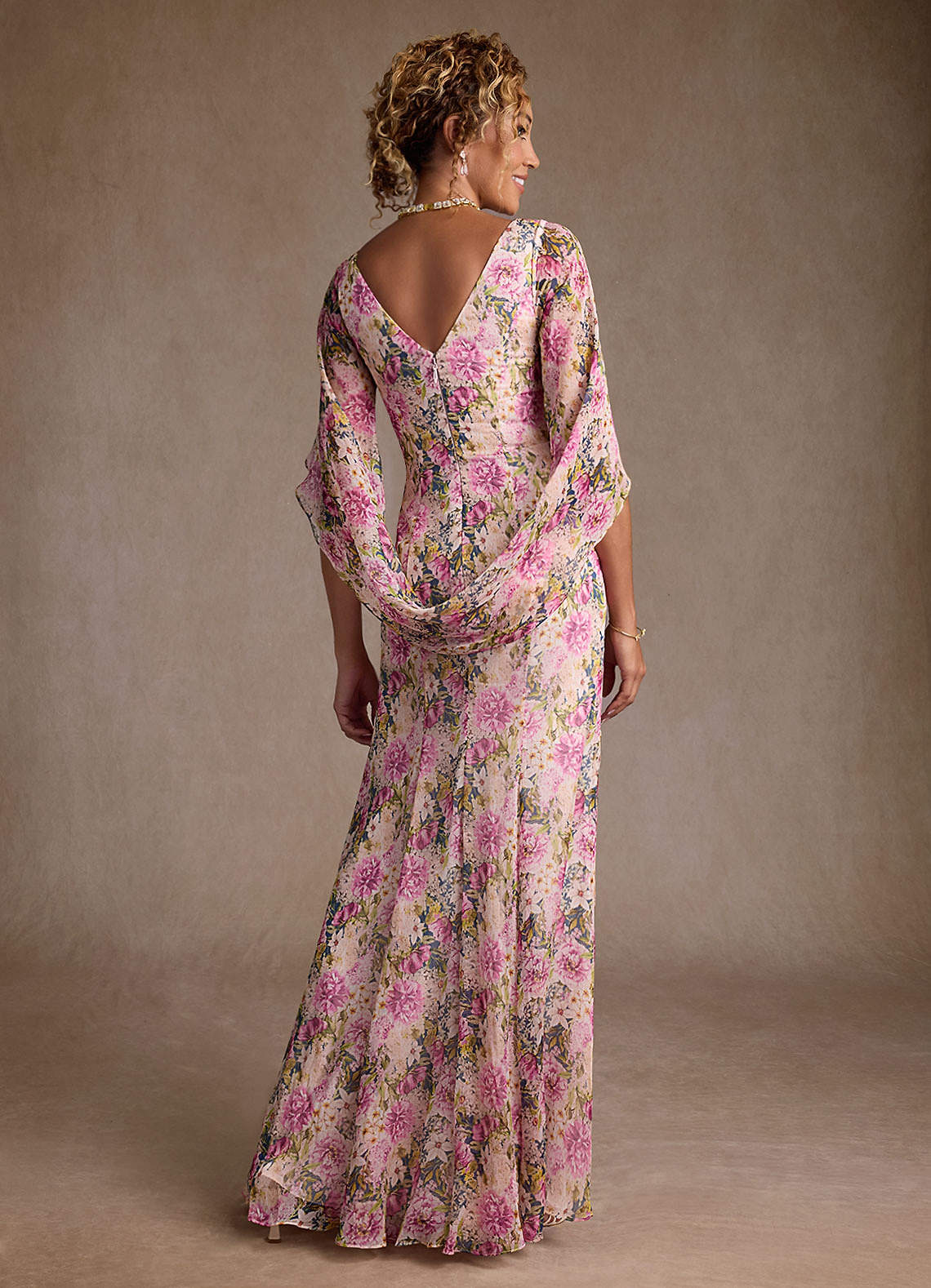 Lavender Floral Mermaid Pleated Chiffon Dress